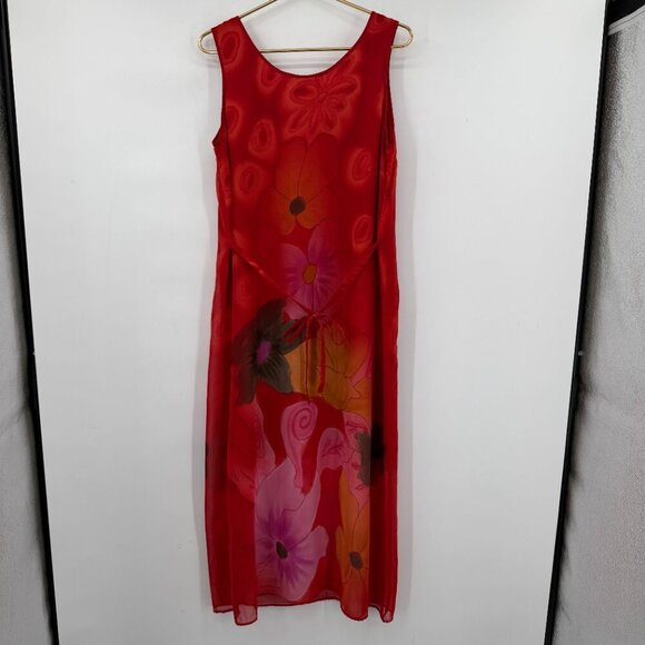 Adrianna Papell Red Floral Sheer Overlay Midi Long Dress Women’s M - Picture 4 of 10
